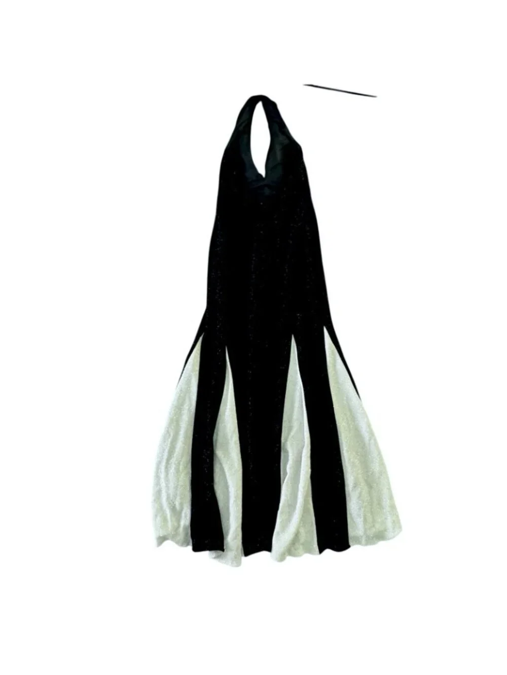 Maxi Halter Dress Women's 10 Black White Sparkly Stretchy Cruella Vintage - Picture 12 of 16